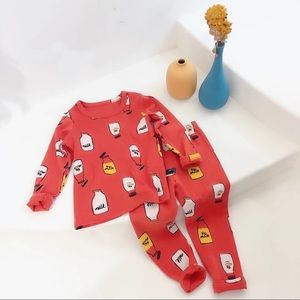 Toddler Stretchy Cotton Pajama Set-Red